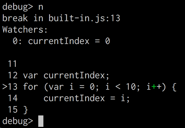 Terminal displaying the command to add a watcher on the current index variable